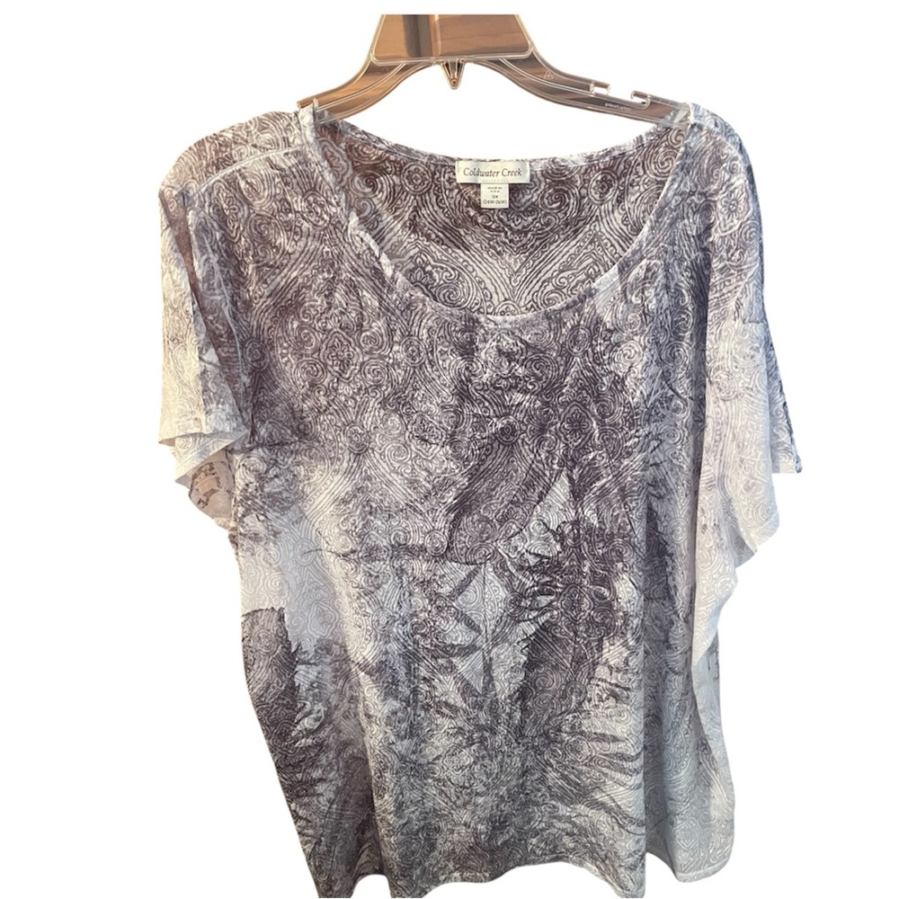 Coldwater Creek Women's Gray and White Patterned Tee Plus 3X